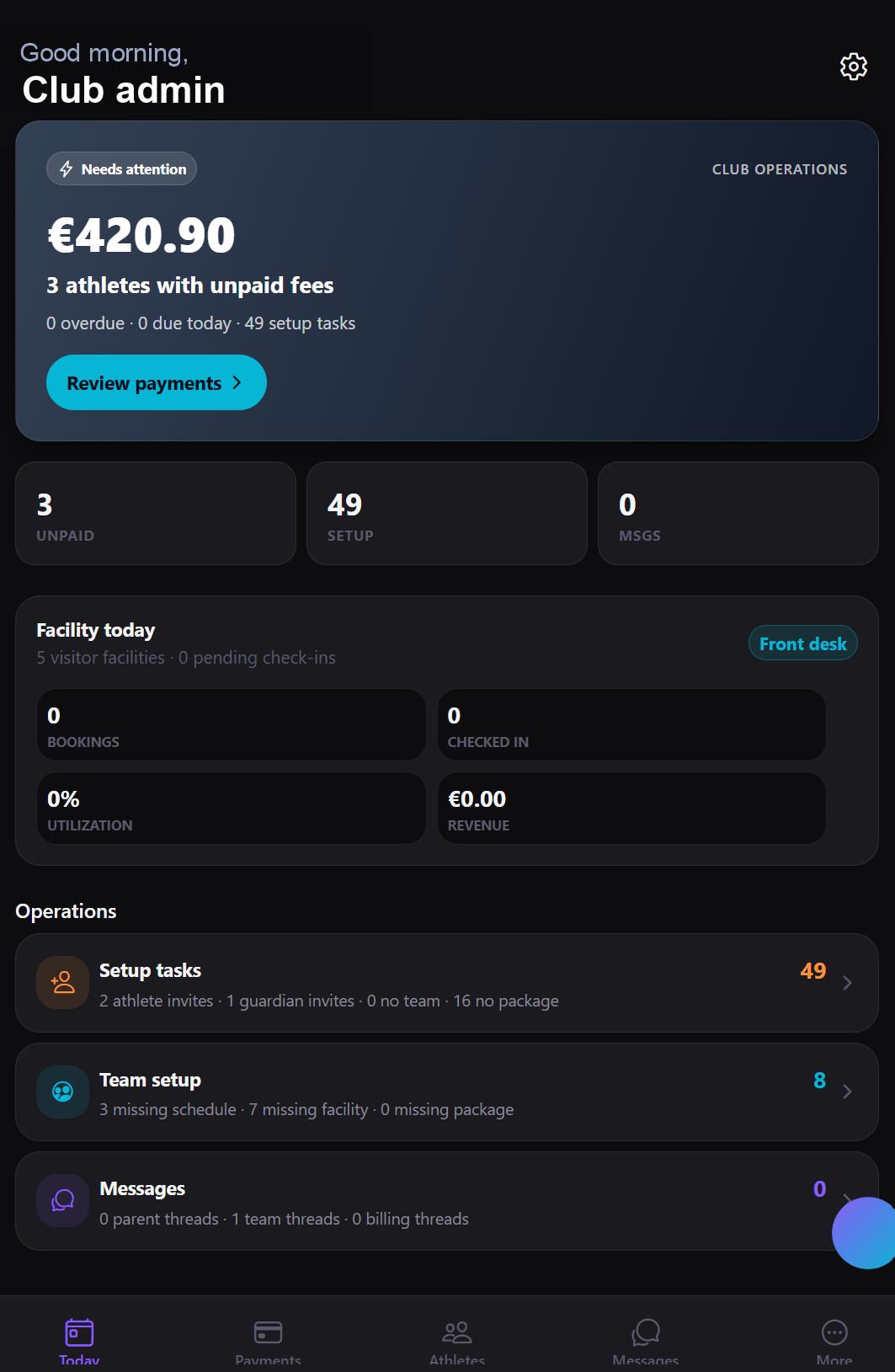 Sport99 admin mobile dashboard