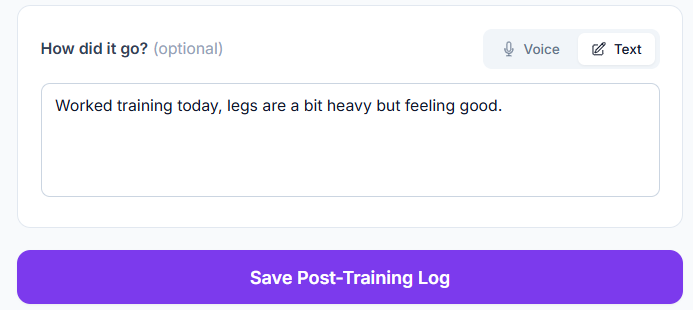 Sport99 athlete post-training log