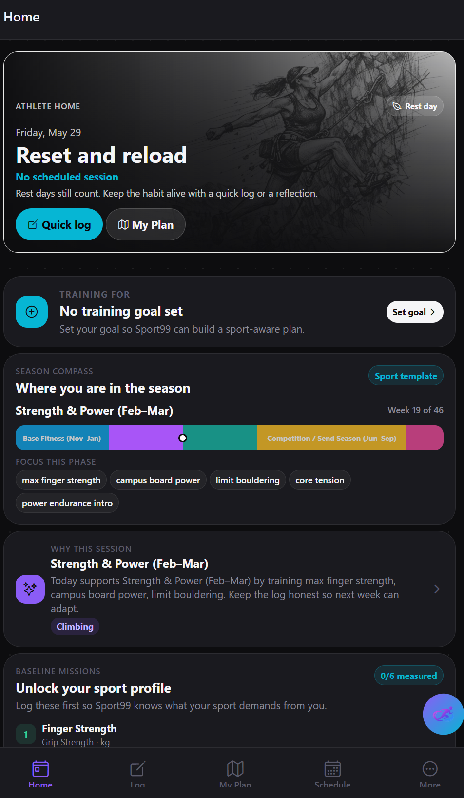 Sport99 athlete mobile dashboard