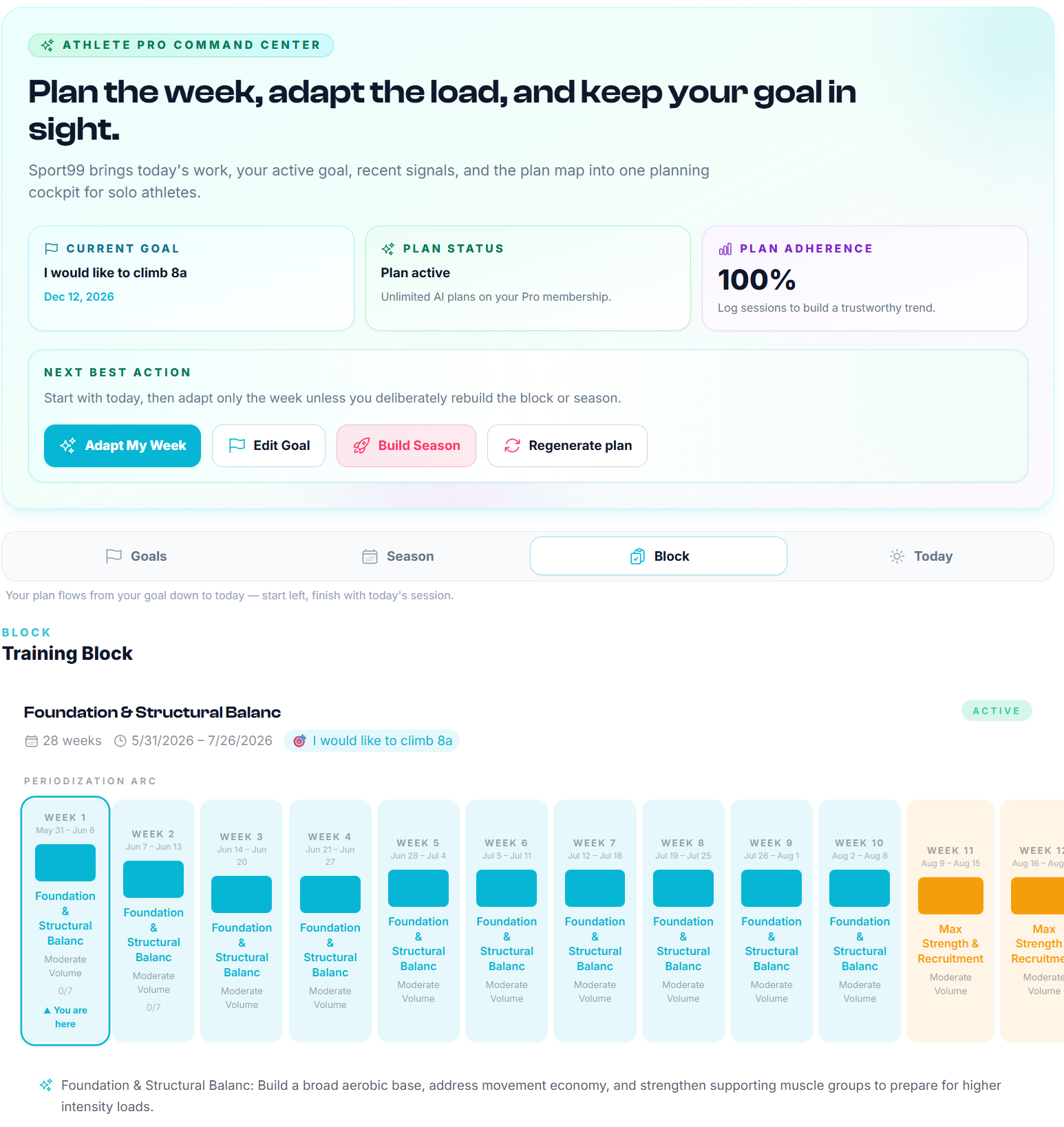 Sport99 athlete training plan