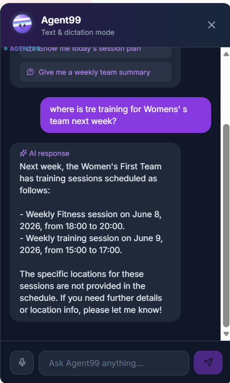 Sport99 Agent99 context-aware assistant on mobile