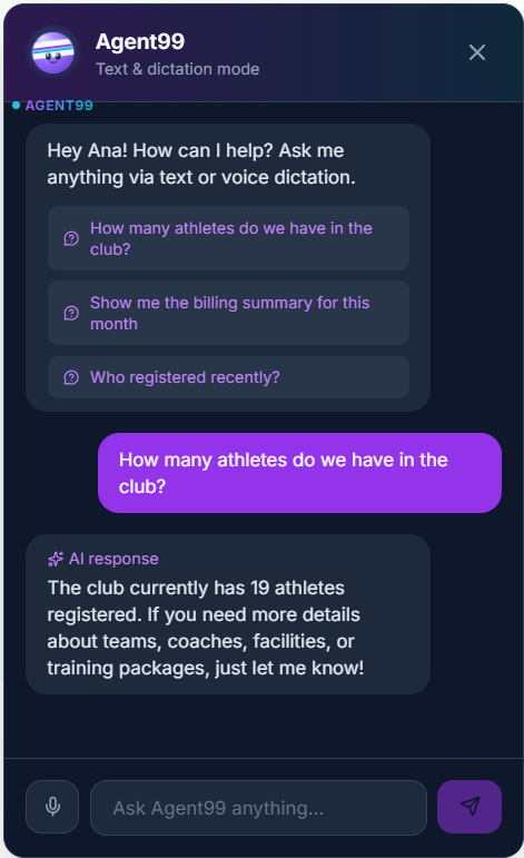 Sport99 Agent99 assistant chat on mobile